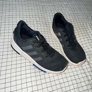 Adidas Men's Black and White Sneakers with Blue Accents